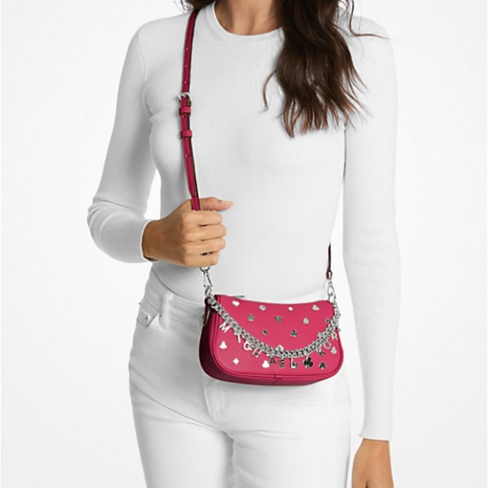 Michael Kors Pink Studded Crossbody Bag with Silver Chain